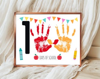 100 giorni di scuola: impronta della mano: opera d'arte ricordo del 100° giorno di scuola