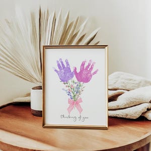 Thinking of You Bloemboeket handafdruk kunst knutselen, goed wensen bloemen handafdruk kunst, handafdruk boeket condoleancekaart beterschap