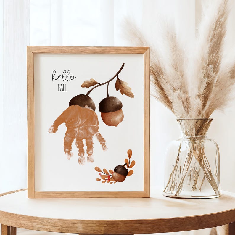 Hello Fall Acorn Handprint Art Craft DIY, Autumn Handprint Craft ...