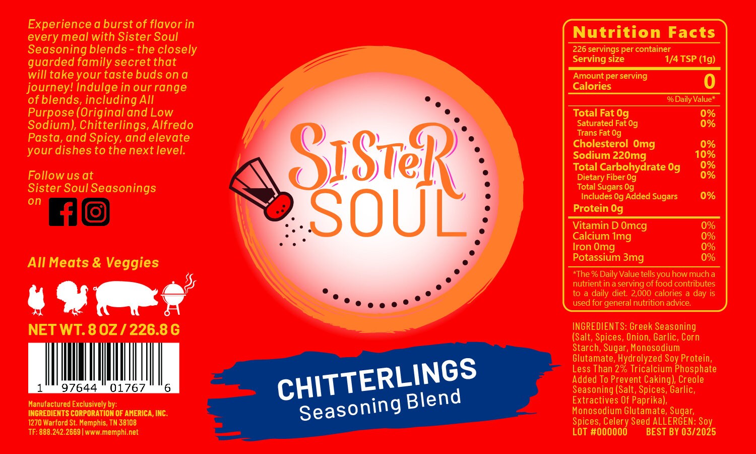 Feisty Spices Gourmet Chitterlings Seasoning, Zero Calories, Low Sodium, 8  Oz, Unique Blend. Seasoning for Chitterlings 