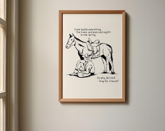 カウボーイと馬のアートプリント、ザック・ブライアンにインスパイアされた作品