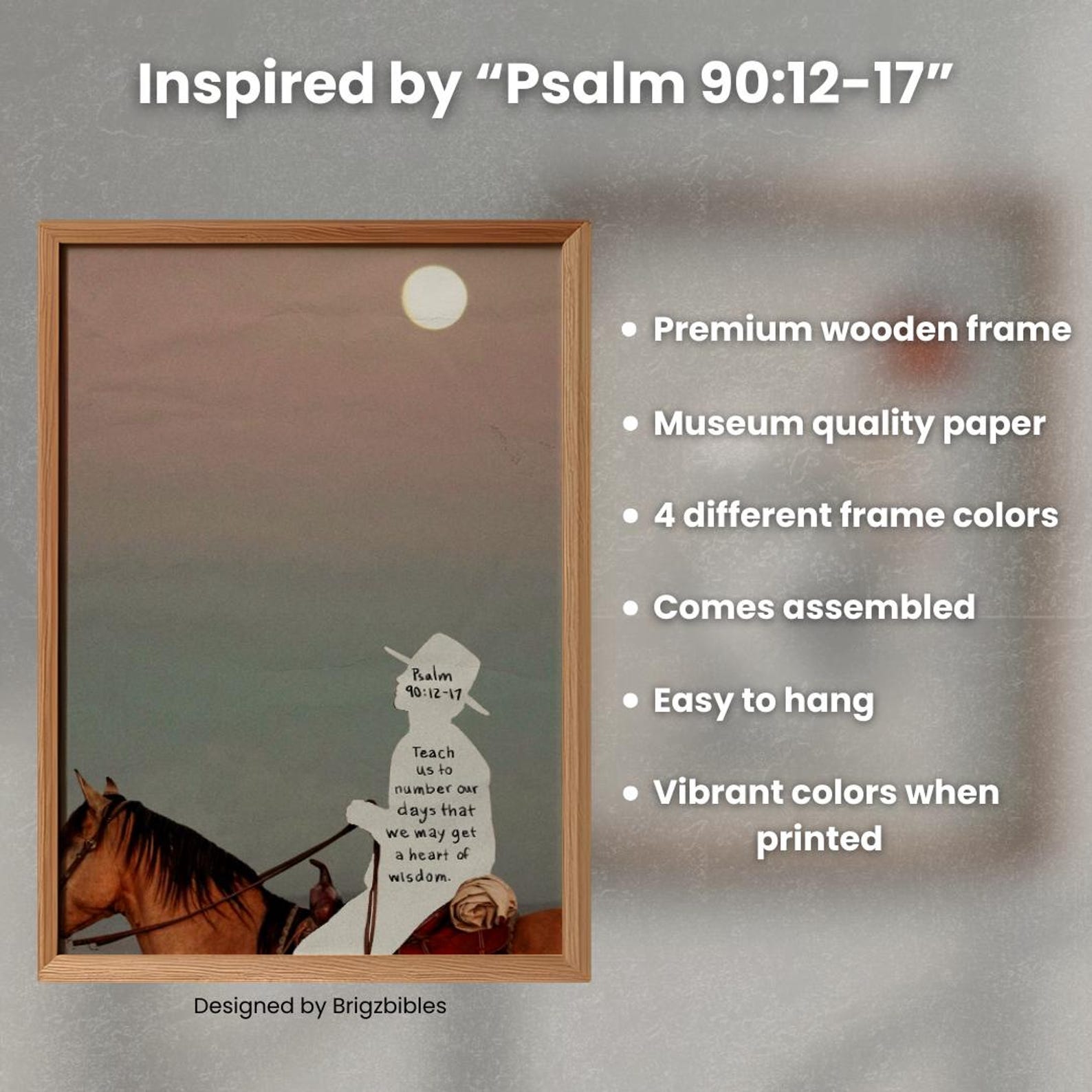 Christian Western Wall Art Psalm 90:12-17 Cowboy Scripture Print Rustic ...