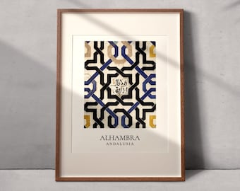 Andalusische kunst uit het Alhambra-paleis in Granada | Islamitische muurschildering | Architectuur | Islamitische decoratie | Islam-poster | Geschenk