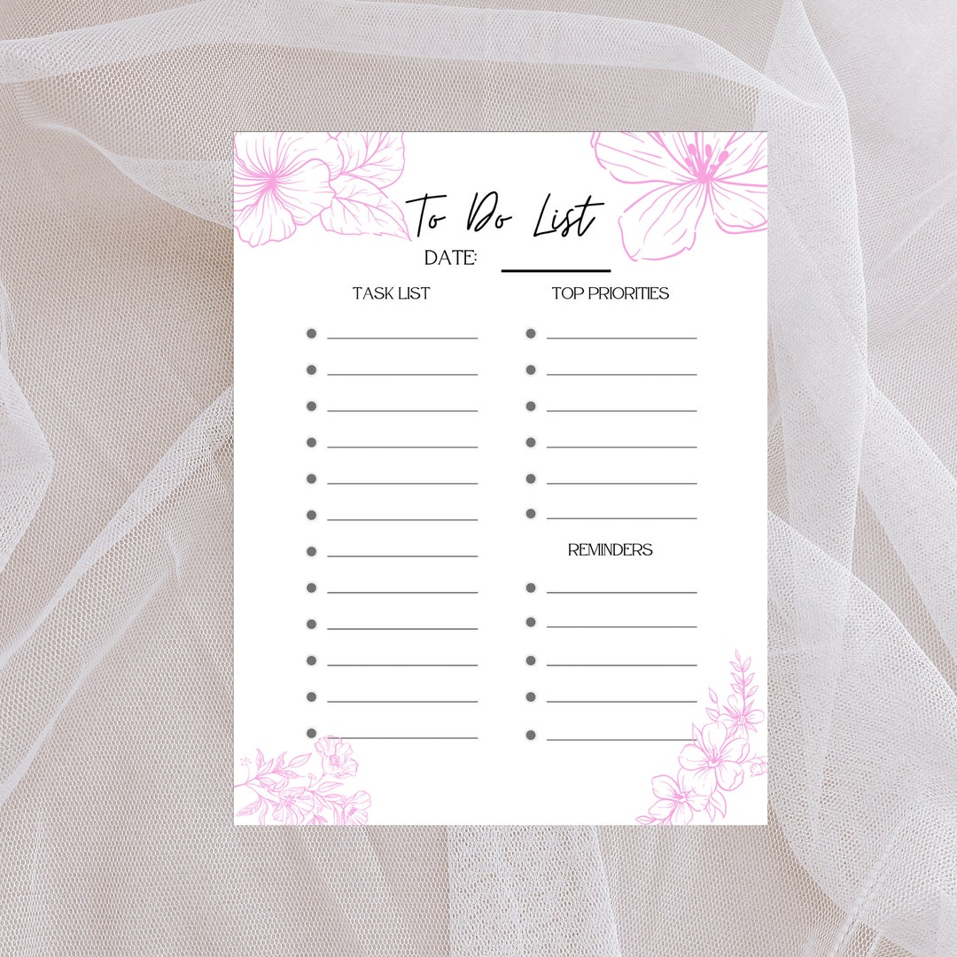 Digital Pdf, to Do List, Floral, Checklist, to Do List Digital Planner ...