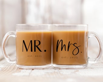 Mr and Mrs Glass Coffee Cups | Future Mrs Glass Coffee Cup | Mrs Glass Coffee Cup | Engagement Gift | Wedding Gift | Glass Coffee Mug