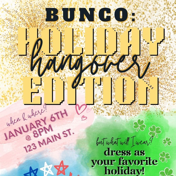 Editable Holiday Bunco Themed Party Invitation Template
