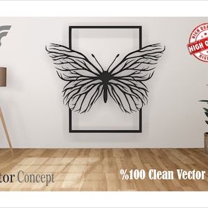 Fichier vectoriel de décoration murale papillon branche pour machine CNC et Cricut. Formats de fichier : Svg - Dxf - Cdr - Dwg
