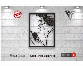 Romantic Couple Wall Art, Laser Cut File (svg, dxf, dwg, cdr - Digital Download