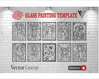 Angel Glass Painting Template Bundle: CNC, Cricut Vector Files (Digital Download)