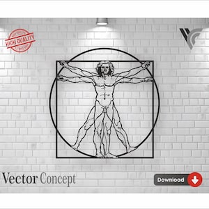 File vettoriale di decorazioni per l'arte della parete dell'uomo vitruviano per macchine CNC e Cricut. Formati file: Svg - Dxf - Cdr - Dwg