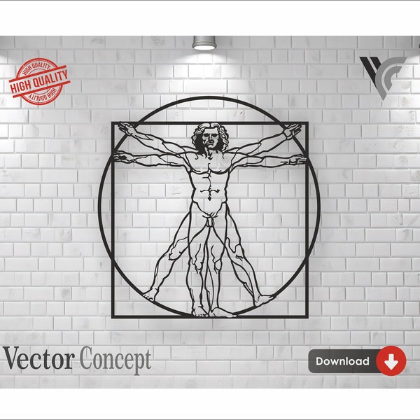 Vitruvian Man  Wall Art Decor Vector File for Cnc Machine  and Cricut . File Formats :  Svg - Dxf - Cdr - Dwg