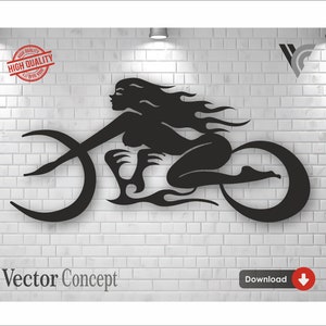 Lady Biker Wand Kunst Dekor Vektor Datei für Cnc Maschine und Cricut. Dateiformate: SVG - Dxf - Cdr - Dwg