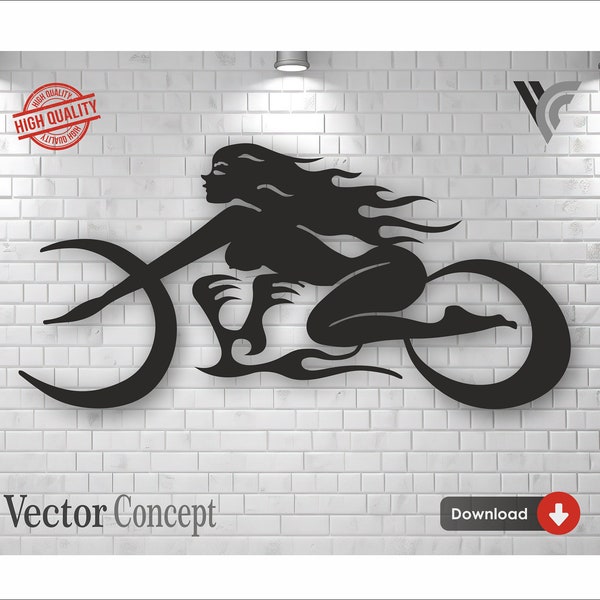Lady Biker Wall Art Decor Vector File for Cnc Machine  and Cricut . File Formats :  Svg - Dxf - Cdr - Dwg