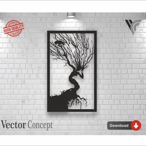 Woman Tree Wall Art Decor Vector File for Cnc Machine  and Cricut . File Formats :  Svg - Dxf - Cdr - Dwg -Eps