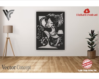 Woman Wall Art Vector File: CNC, Cricut (Digital Download)