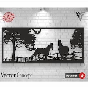 Pferde Wand Kunst Dekor Vektor Datei für Cnc Maschine und Cricut. Dateiformate : SVG - Dxf - Cdr - Dwg - Aİ
