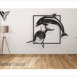 Delfin Wand Kunst Dekor Vektor Datei für Cnc Maschine und Cricut. Dateiformate : SVG - Dxf - Cdr - Dwg
