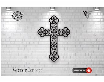 Ornamental Cross SVG, Decorative Religious Wall Art DXF, Laser Cut File, Christian Home Decor, Baptism Gift, CNC Plasma Plan,Filigree Vector