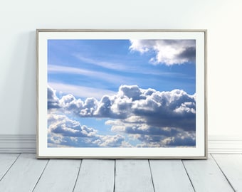 Cloud photography print, wall art digital download printable, photography download, nursery print, sky photo, blue sky art, cloud overlay