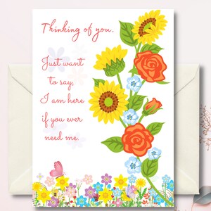 Biglietto personalizzato pensando a te, qui per te, invio di abbracci, invio di biglietti d'amore per un amico, auguri di fiori, biglietti per la mancanza di te