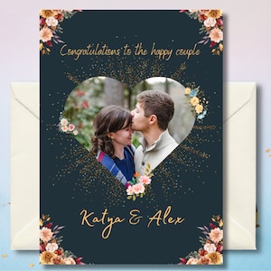 Personalised wedding card, just married card, happily ever after, newly weds, bride and groom, wedding gifts, floral theme, keepsake cards