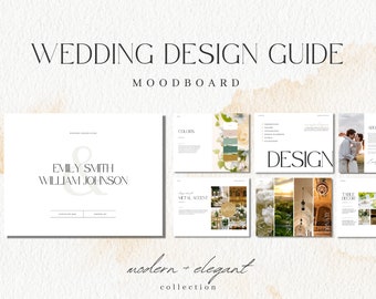 Guía de diseño de bodas Plantilla Canva de Moodboard, Planificador de descarga digital editable, Libro de trabajo imprimible de más de 30 páginas, Carpeta de novias para bodas