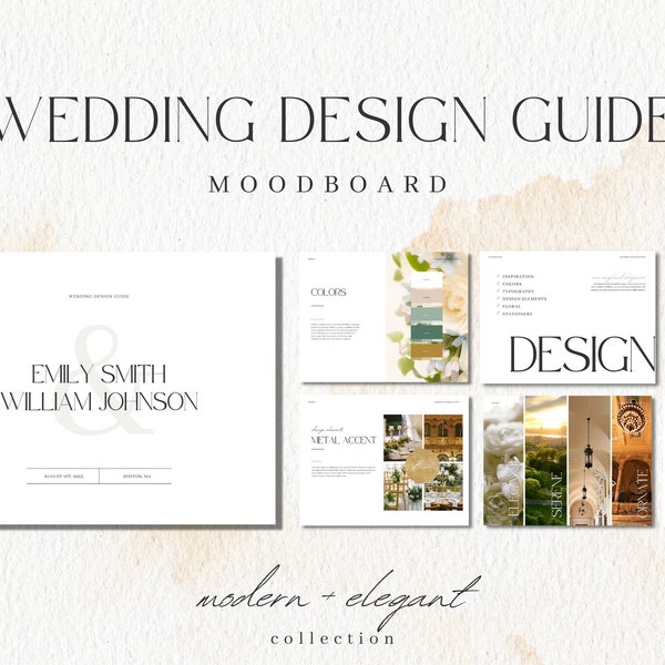 Wedding Design Guide Moodboard Canva Template, Editable Digital Download Planner, 30+ Page Printable Workbook, Bride Binder for Weddings
