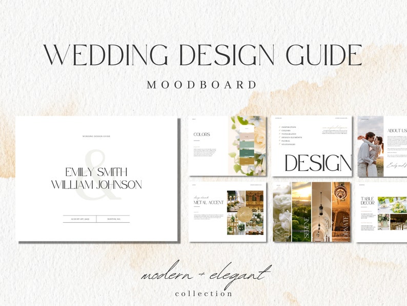 Wedding Design Guide Moodboard Canva Template, Editable Digital Download Planner, 30 Page Printable Workbook, BrideBinder for Weddings zdjęcie 1