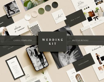 BRITTAN | DIY Bruiloftsplanningspakket Canva-sjabloon | Bruiloftsprogramma, moodboard, logo en brandingkit | Voorgeïntegreerd minimalistisch thema