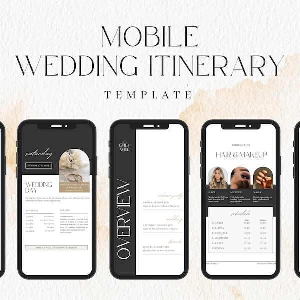 Digital Wedding Itinerary Template, Wedding Weekend Guide, Wedding Party Timeline Schedule, Editable Canva Template Digital Download Planner