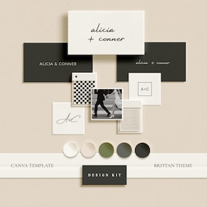 BRITTAN | Bruiloftsdesignpakket Canva-sjabloon | Minimalistisch bruiloftsthema-pakket met logo, kleuren en monogram | Aanpasbare moodboard-suite afbeelding 1