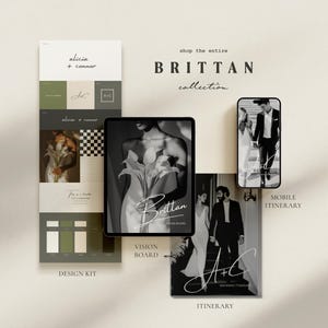 BRITTAN | Bruiloftsdesignpakket Canva-sjabloon | Minimalistisch bruiloftsthema-pakket met logo, kleuren en monogram | Aanpasbare moodboard-suite afbeelding 8