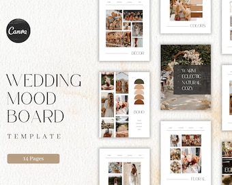 Wedding Mood Board Template, Wedding Theme Vision Board, Style Design Moodboard for Weddings, Editable Canva Template Digital Planner