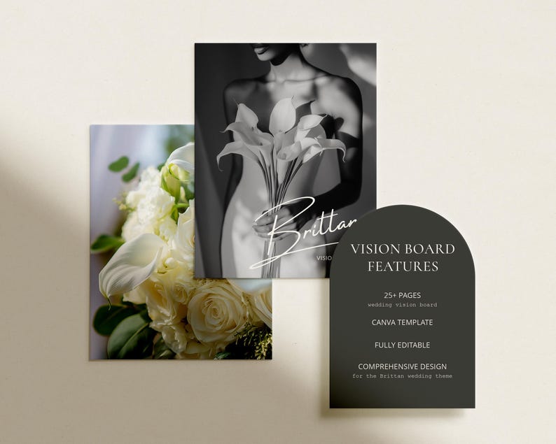 BRITTAN / Plantilla de Canva para tablero de visión de boda / Tablero de inspiración de boda prediseñado con colores, flores y decoración / Guía de estilo de diseño imprimible imagen 2