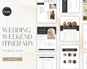 Wedding Itinerary Template Weekend Guide, Canva Wedding Planner Digital Download, 40+ Page Printable Editable Timeline Event Schedule