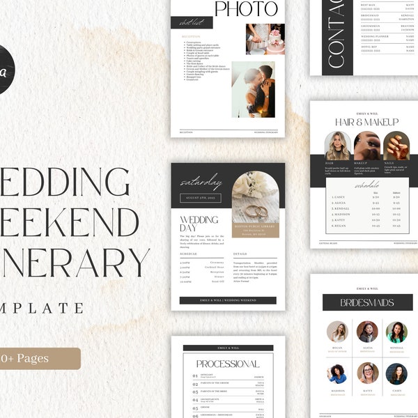 Bruiloft Reisplan Sjabloon Weekend Gids, Canva Wedding Planner Digitale Download, 40+ Pagina Afdrukbare Bewerkbare Tijdlijn Evenementenschema