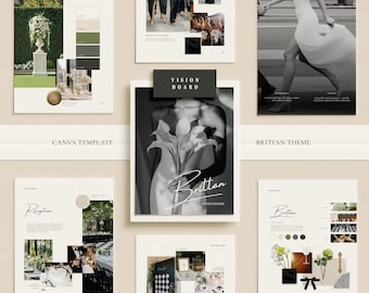 BRITTAN | Trouwvisieboard Canva-sjabloon | Voorgeïntegreerd thema-trouwmoodboard met kleuren en bloemendecoratie | Printbare ontwerpstijlgids