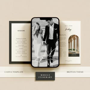 BRITTAN / Plantilla de Canva para itinerario de boda digital / Guía de fin de semana de boda compartible con cronograma de eventos / Planificador editable (descargable)