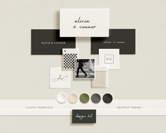 BRITTAN | Wedding Design Kit Canva Template | Minimalist Wedding Theme Bundle w/ Logo Colors Monogram | Customizable Design Suite Moodboard