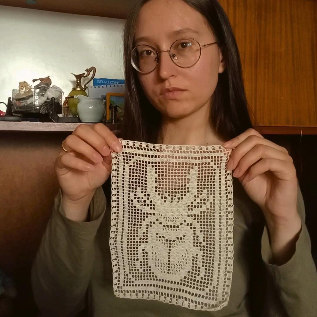 21 Crochet Filet Charts with Blankets, Doilies, and Appliqués 3 Stag Beetle Filet Crochet Doily