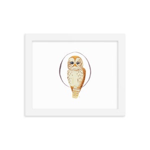 O é para pôster de carta emoldurada de coruja, impressão em aquarela para berçário de bebê