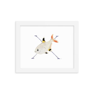 X é para pôster de carta emoldurada de peixe de raio X, impressão em aquarela para berçário de bebês