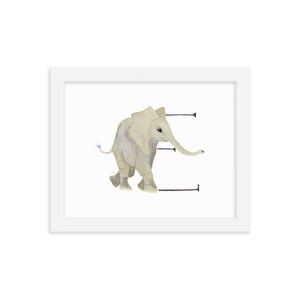 E es para cartel de letras enmarcadas de elefante, impresión de acuarela para guardería de bebés