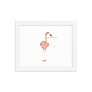 F é para pôster de carta emoldurada de Flamingo, impressão em aquarela para berçário de bebês