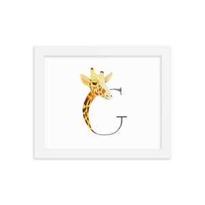 G é para pôster de carta emoldurada de girafa, impressão em aquarela para berçário de bebê