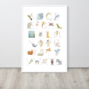 Cartel del alfabeto animal, arte de la pared del vivero grande, cartel de la letra animal