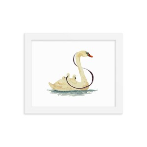 S si para el cartel de la letra enmarcada del cisne, impresión de la acuarela para la guardería del bebé
