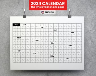 Wall Calendar / Poster Calendar / Year Planner 2024 Digital Download ENGLISH