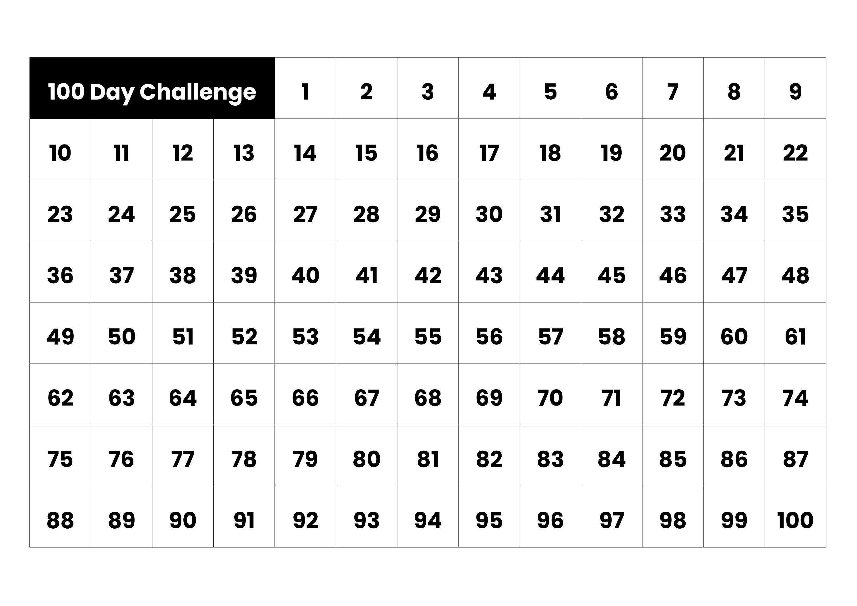 100 Day Challenge 100 Day Tracker 100 Day Calendar 100 Day - Etsy