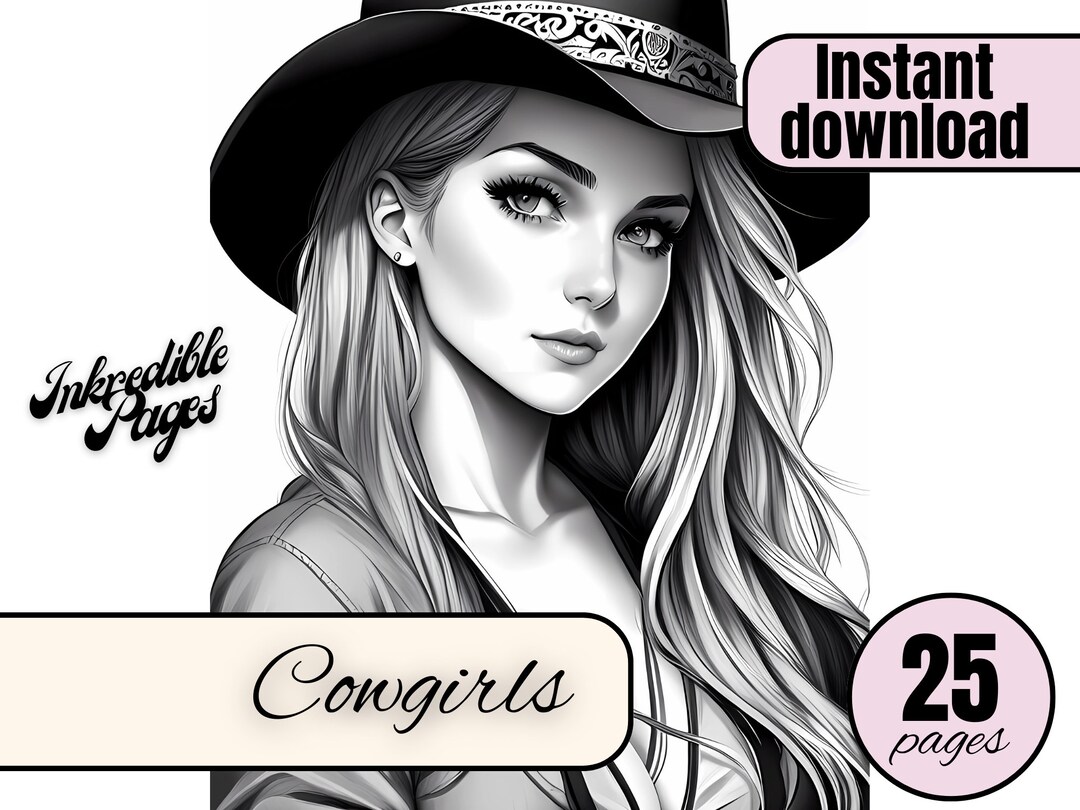 Coloring Pages for Adults Cowgirls Grayscale to Color Adult Coloring ...